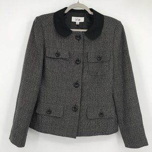 Le Suit Women's Black And Gray Peter Pan Collar Button Front Blazer Jacket Sz 12
